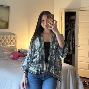 Bohemian Style Kimono with Blue and Green Patterns